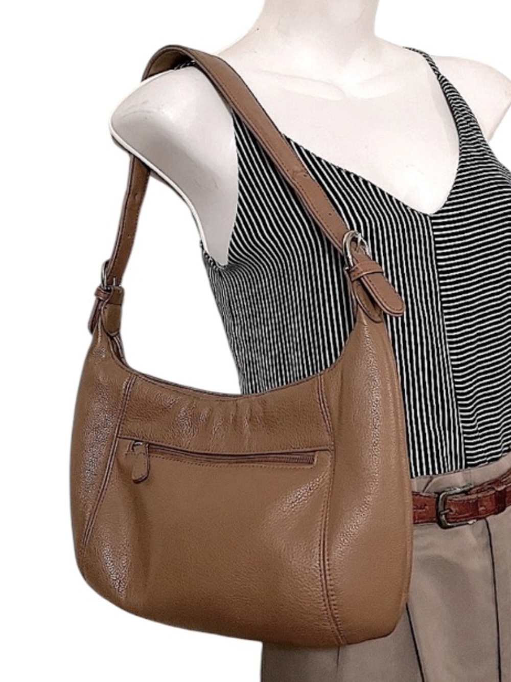 Aurielle Camel Tan Light Brown Pebbled Leather Blokecore Shoulder Bag Purse